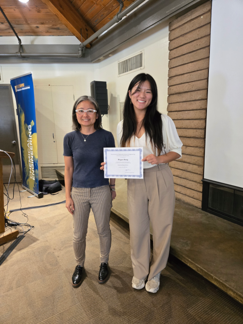 Department Chair Dr. Takamura presents the Materials Science and Engineering Outstanding Senior Award to Megan Hong